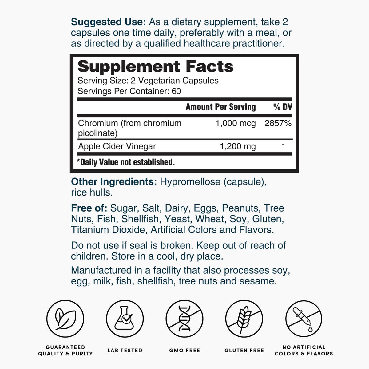Nature's Lab Apple Cider Vinegar with Chromium - 120 Capsules